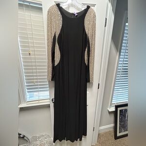 Xscape Black Beaded Sheer Illusion Gown Cocktail Dress